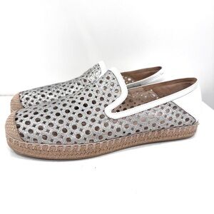 Stuart Weitzman slip in espadrille flats with silver pattern & white leather 8
